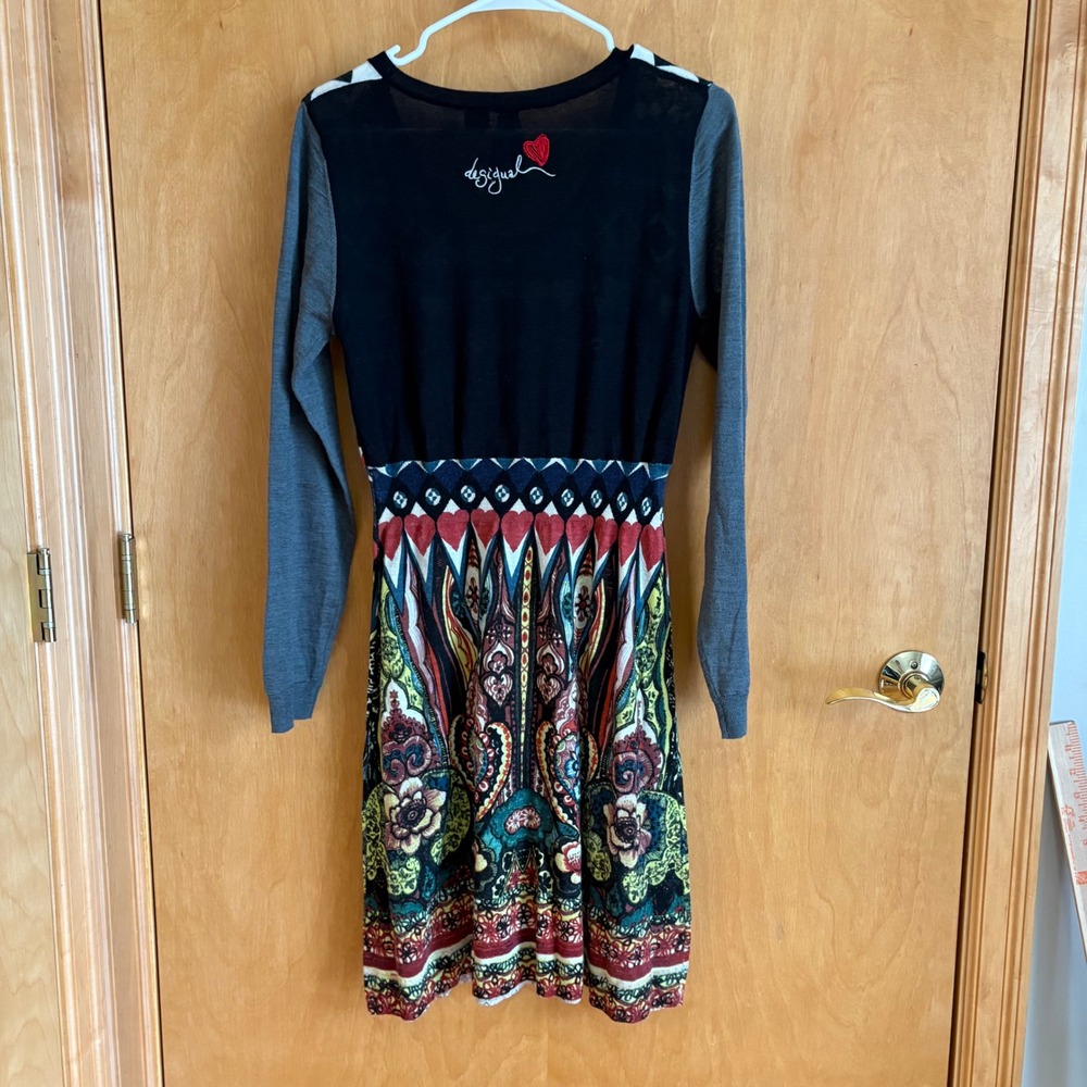 Desigual‎ Womens Wool Blend Long Sleeve Patterned Sweater Dress Multi Color - Picture 2 of 8